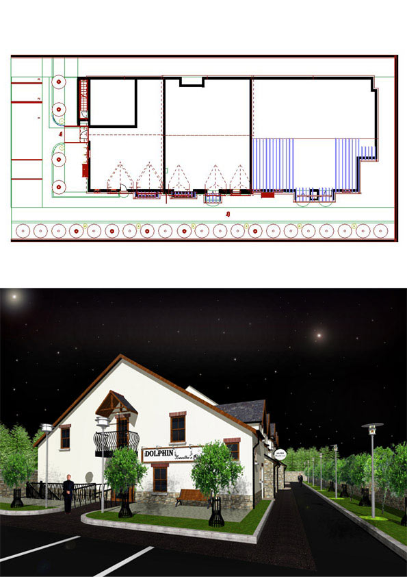 Visualisation of the Dolphin Bar and Restaurant which was generated from plans